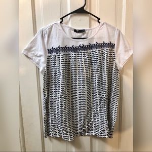 THML white cream navy top size large NWT